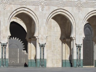 Details and peculiar angles of the Beautiful Mosque Hassan II during sunset. The Mosque in...
