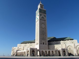 Details and peculiar angles of the Beautiful Mosque Hassan II during sunset. The Mosque in Casablanca is the third largest one in the world