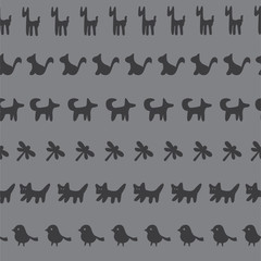 Seamless pattern. Rows of cute cartoon animals and pets. Vector illustration