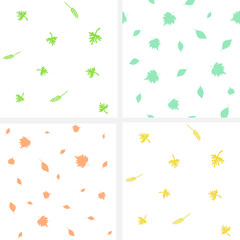 Collection of monochrome seamless patterns with a falling leaf. Calm patterns are great for prints, textiles, covers, gift, wrappers, backdrops.
