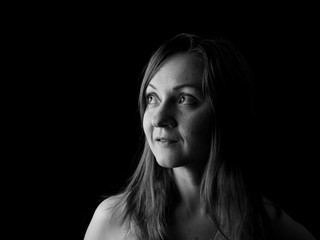 Young Woman Showing Expresion Black & White Isolated