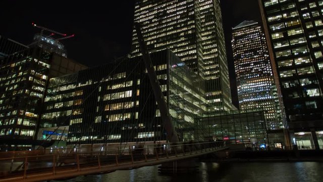 A hyperlapse of Canary Wharf, London at night.