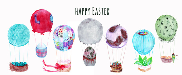 Watercolor Easter balloons set.