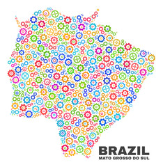 Mosaic technical Mato Grosso do Sul State map isolated on a white background. Vector geographic abstraction in different colors.