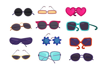 Shaped colorful glasses set. Collection for sunglasses store. Can be used for topics like eyewear, retail, vacation