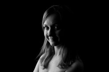 Naklejka premium Young Woman Showing Expresion Black & White Isolated