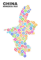 Mosaic technical Ningxia Hui Region map isolated on a white background. Vector geographic abstraction in different colors.