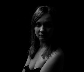 Fototapeta na wymiar Young Woman Showing Expresion Black & White Isolated