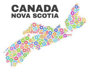 Mosaic technical Nova Scotia Province map isolated on a white background. Vector geographic abstraction in different colors.