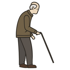 Old man walking alone with a cane