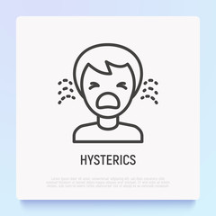 Human in hysterics, crying child thin line icon. Modern vector illustration of negative emotion.