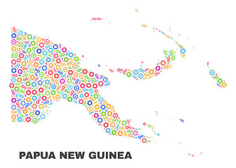 Mosaic technical Papua New Guinea map isolated on a white background. Vector geographic abstraction in different colors.