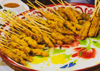 Chicken Satay Delicious Asian Cuisine,  skewer food, Street Food