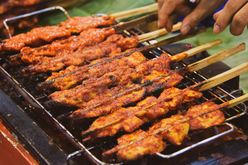 Chicken Satay Delicious Asian Cuisine,  skewer food, Street Food