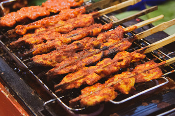 Chicken Satay Delicious Asian Cuisine,  skewer food, Street Food