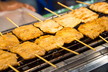 Grilled pork on the grill,  popular street food