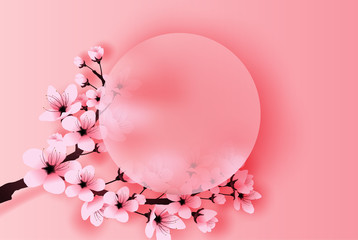 illustration of paper art and craft circle border spring season cherry blossom concept,Springtime with sakura branch, Floral Cherry blossom with pink flowers on place text space background,vector. © 3d-ganeshaArtphoto