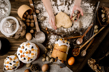 Fototapeta na wymiar Baking easter on a wooden background. the concept of celebrating the passover