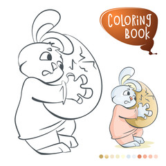 Rabbit holds easter egg. Coloring book page. Cartoon Vector Illustration