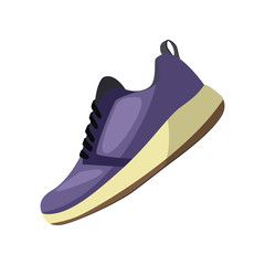 Fitness shoe with rubber sole. Modern blue sneaker with lace. Can be used for topics like shopping, stroll, walking