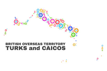 Mosaic technical Turks and Caicos Islands map isolated on a white background. Vector geographic abstraction in different colors.