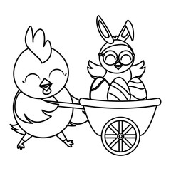 beautiful hen with egg painted in wheelbarrow