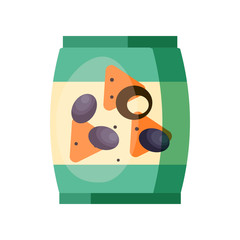 Olive nachos package. Green package of snack. Can be used for topics like store, supermarket, beer snack