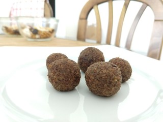 RAW vegan coffee balls on the plate. Slovakia