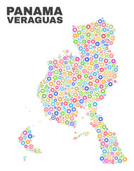 Mosaic technical Veraguas Province map isolated on a white background. Vector geographic abstraction in different colors.