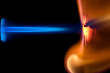 Blue gas flame burned wood