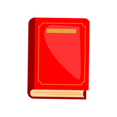 Thick book with red cover. Closed thick students book. Can be used for topics like education, literature, studying