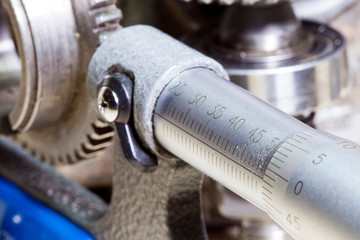 Micrometer, measuring scale close-up