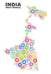 Mosaic technical West Bengal State map isolated on a white background. Vector geographic abstraction in different colors.