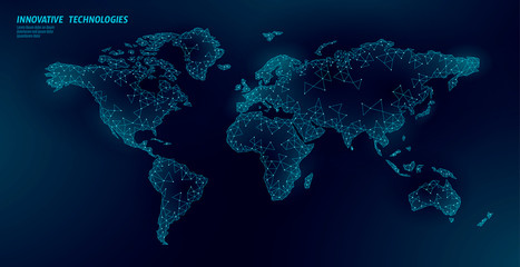 Low poly World map planet Earth global business connection. Online network Europe Africa America continents. International partnership communication polygonal globalization vector illustration