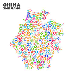 Mosaic technical Zhejiang Province map isolated on a white background. Vector geographic abstraction in different colors.