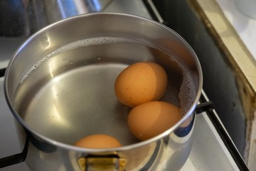 Eggs boiling in the pot. Slovakia