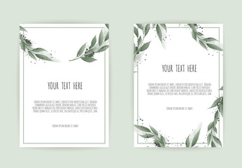 Botanical wedding invitation card template design, white and pink flowers on white background.