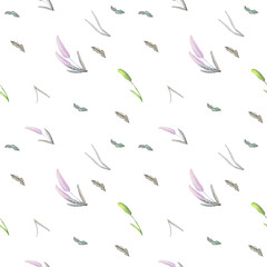 Watercolor seamless pattern with violet wildflowers
