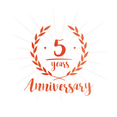 5 years anniversary celebration logo. Anniversary watercolor design template. Vector and illustration.