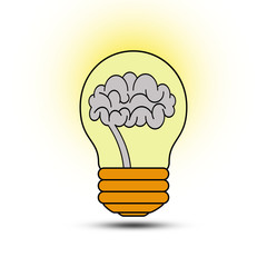 Illustration of a brain in a light bulb on a white background