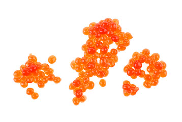 Red caviar on white background, top view.