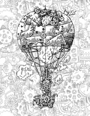 Hand drawn vector sketch illustration vintage aircraft.