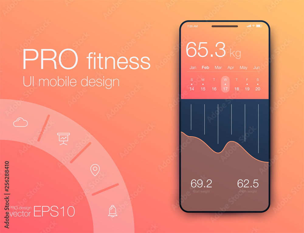 Poster fitness app. ui ux design. ui design concept with web elements