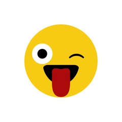 Emoji isolated on white background, smiling face with stuck-out tongue and winking eye, vector illustration.