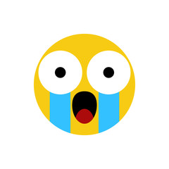 Crying emoticon isolated on white background. Weeping yellow emoji symbol. Social communication and internet chatting vector element. Sobbing smiley face with facial expression in flat style.