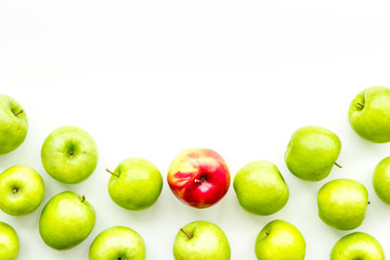 food pattern with green apples on white background top view space for text