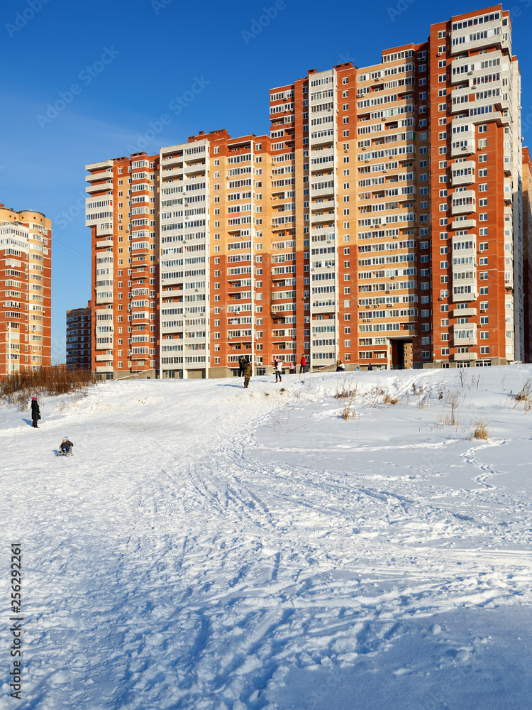 Wall mural New residential neighborhood, built on the banks of the Pekhorka river. City of Balashikha, Moscow region. Russia.