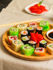 sushi rolls Fresh and delicious (portion of sushi) - Sushi menu. Japanese food. food background