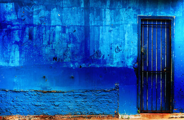Bright Blue Cement Concrete Wall Brazil Graffiti Bar Door Lock Texture Background Design