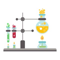 Chemical process on fire and on white background